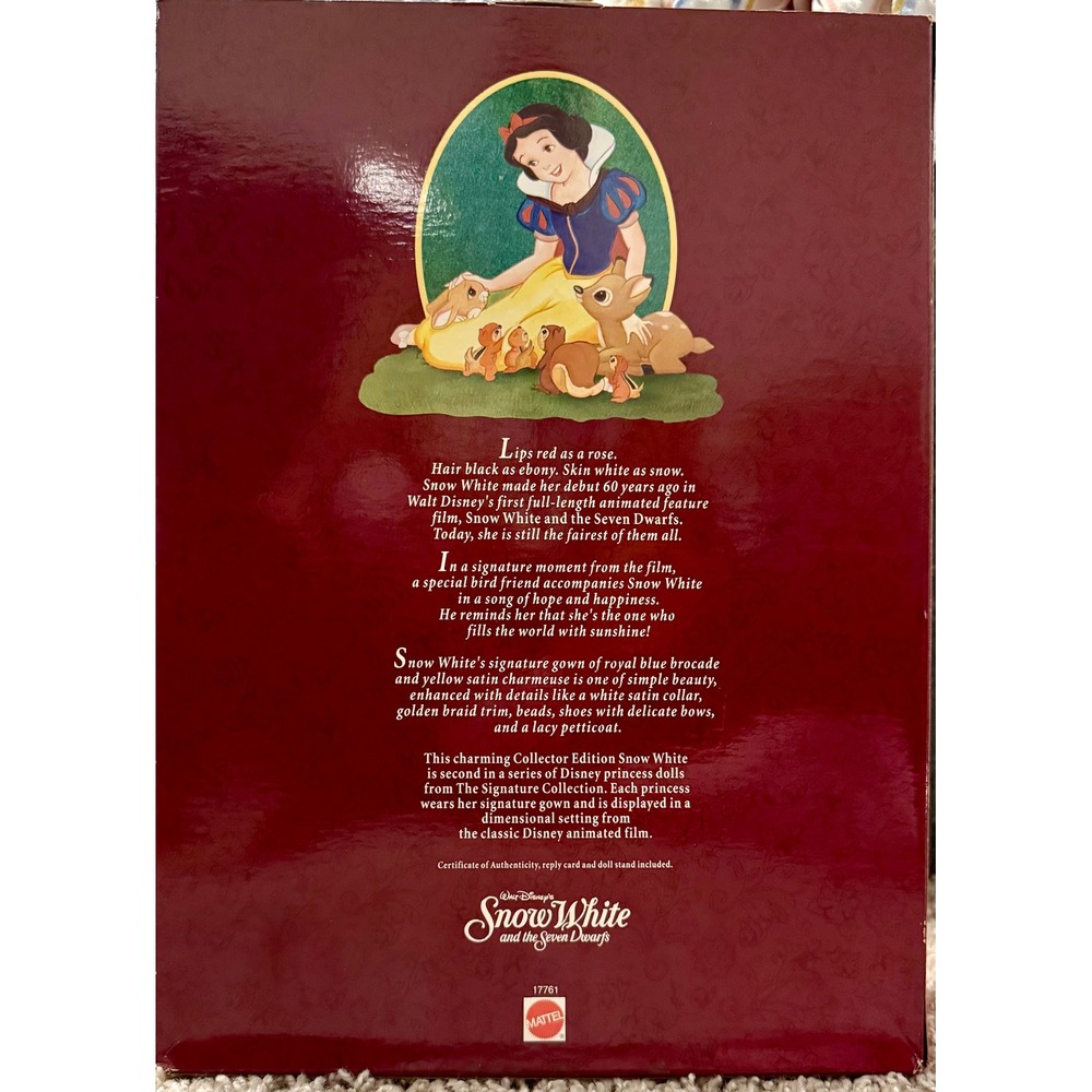 Mattel Snow White Signature Collection 60th Anniversary Doll 1997 Red Box - Picture 10 of 10
